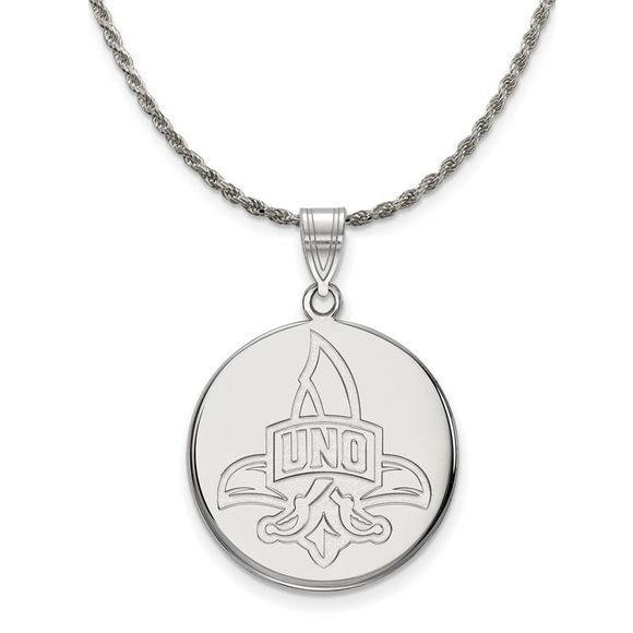 Sterling Silver U. of New Orleans Privateers Lg Disc Necklace 26 Inch